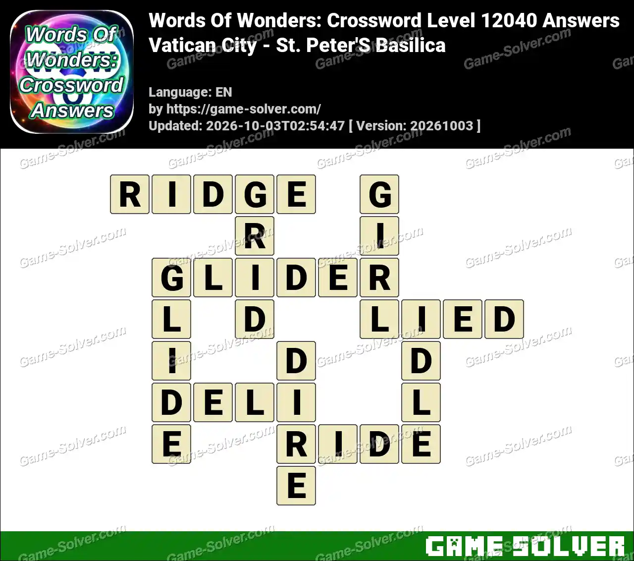 Words Of Wonders: Crossword Level 12040 Answers – Vatican City – St. Peter’S Basilica